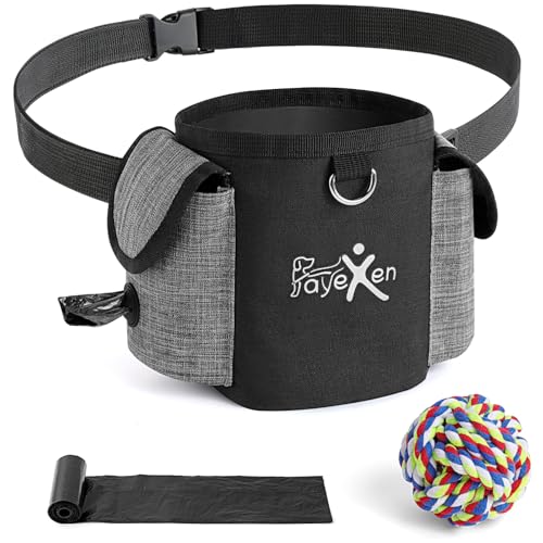 Leckerlitasche für Hunde Bauchtasche Hundetraining mit Hundekotbeutelspender&Hundeball Hundezubehör für Hund Leckerlibeutel für Hund mit Verstellbarem Gürtel für Hundefutter Aufbewahrung Gehen von Playexen