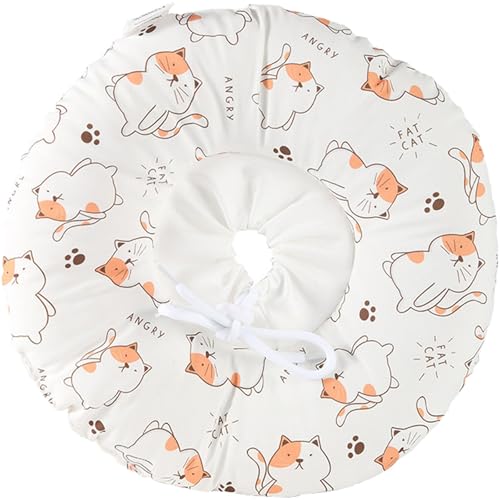 Katzen-Donut-Halsband, weicher Kegel, um das Lecken zu stoppen, verstellbar, wasserdicht, Genesungshalsband mit niedlichem Muster, Baumwolle, Kätzchenzapfen (weiße Katze, S) von Playful Paws