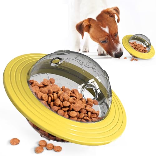 Leckerli-Spender für Hunde, interaktives Planetenförmiges Hundespielzeug, 16,5 cm, langsames Füttern, für Hunde zum Spielen und Trainieren (Gelb) von Playful Paws