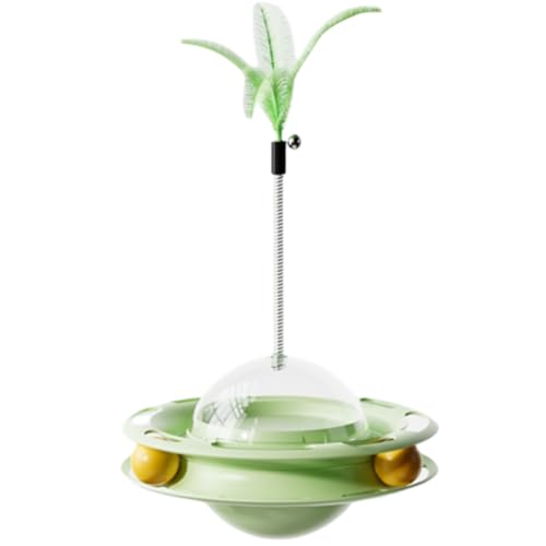 Playful Paws Katzen-Leckerli-Spender, Spielzeug, Drehteller, Tumbler-Spielzeug mit Bällen und Feder, 27,9 cm, interaktives Katzenspielzeug für gelangweilte Indoor-Katzen (grün) von Playful Paws