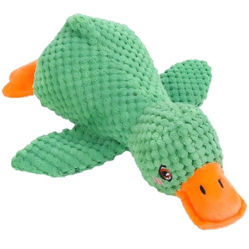 Playful Paws Quietschende Ente Hundespielzeug Haustier Komfort Spielzeug mit Quack-Quack Begleitet zum Schlafen, Stofftier für kleine Hunde und Katzen (grün, klein) von Playful Paws