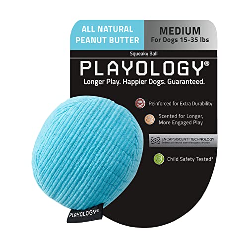 Playology Hundespielzeug mit Quietschball aus Plüsch, natürliches Erdnussbutter-Duft, für mittelgroße Hunde – Quietschen, Kauen, Werfen, Apportieren und Spielen von Playology