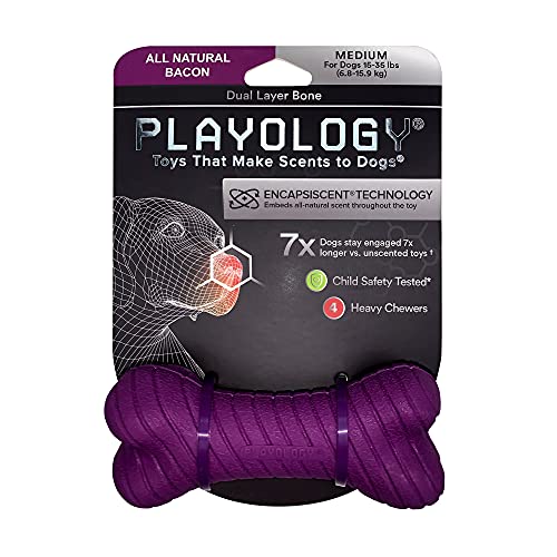Playology 2lagiges Knochenspielzeug für mittelgroße Hunde (7–16 kg) | Abwechslungsreiches, widerstandsfähiges Kauspielzeug | Natürliches Speckaroma | Interaktiv + langlebig | Ausgeprägter Kautrieb von Playology
