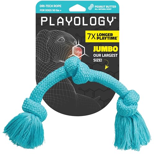 Playology Dri Tech Seil-Kauspielzeug für große bis mittelgroße Hunde ab 22,7 kg, ansprechendes, natürliches Erdnussbutter-Duft, blaues Spielzeug für harte Kauer, leicht zu reinigen, interaktiv und Playology Dri Tech Seil-Kauspielzeug für große bis mittelgroße Hunde ab 22,7 kg, ansprechendes, natürliches Erdnussbutter-Duft, blaues Spielzeug für harte Kauer, leicht zu reinigen, interaktiv und von Playology