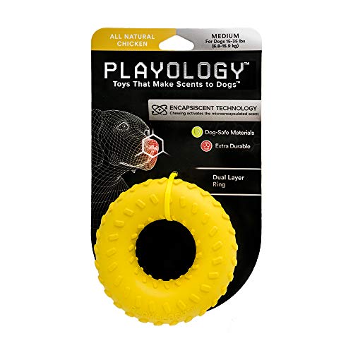 Playology Dual Layer Ring Dog Toy Chicken Scent, Small, Yellow von Playology