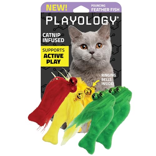 Playology Katzenspielzeug-Set | 5er-Pack Federfisch | Interaktives Federspielzeug für Katzen | Stimulierender Spielspaß von Playology