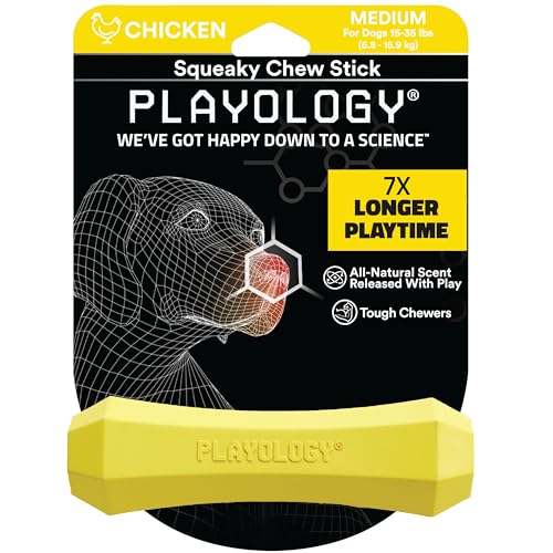 Playology Quietschender Kaustab, Hundespielzeug, für mittelgroße bis große Hunderassen (6,8 kg – 15,9 kg) – für moderate Kauer – ansprechendes natürliches Huhn-Duftspielzeug – ungiftige Materialien von Playology