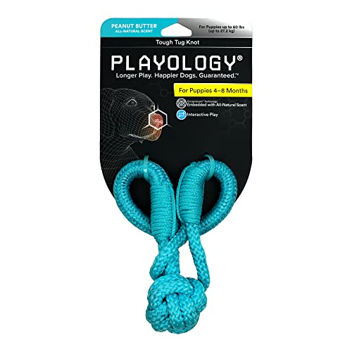 Playology Puppy Tough Knot Tug Toys, groß – Kauspielzeug mit Quietscher für Welpen 4-8 Monate – fesselndes natürliches Erdnussbutter-Duftspielzeug von Playology