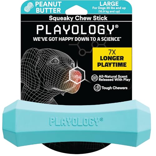 Playology - Quietschender Kaustab, Hundespielzeug, groß – ansprechender natürlicher Erdnussbutterduft. von Playology