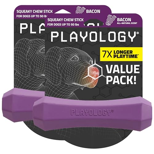 Playology Quietschendes Hundespielzeug, Apportierstab, langlebiges Gummispielzeug für interaktives Spielen, Speckduft, Apportierstab für mittelgroße Hunde, schwimmendes Hundespielzeug aus ungiftigen Playology Quietschendes Hundespielzeug, Apportierstab, langlebiges Gummispielzeug für interaktives Spielen, Speckduft, Apportierstab für mittelgroße Hunde, schwimmendes Hundespielzeug aus ungiftigen von Playology
