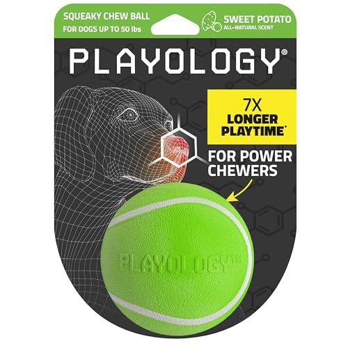 Playology Quietschendes Hundespielzeug | Interaktiver Hundeball aus langlebigem Gummi | Süßkartoffelduft Apportierball für mittelgroße Hunde | Schwimmendes Hundespielzeug aus ungiftigen Materialien von Playology