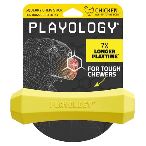 Playology Quietschstab | Für mittelgroße Hunde (7–16 kg) | Abwechslungsreiches Kauspielzeug | Natürliches Hähnchenaroma | Ausgeprägter Kautrieb | Einfach zu reinigende, schadstofffreie Materialien von Playology