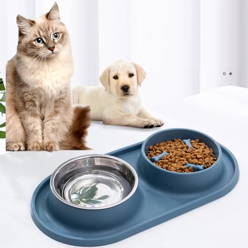 Slow Feeder-Hundenäpfe, Doppel-Welpen-Slow-Feeder, Slow-Feeder-Hundenäpfe, Herausnehmbare Futternäpfe aus Edelstahl für Kleine, Mittelgroße Hunde und Katzen(Blau) von Plcnn