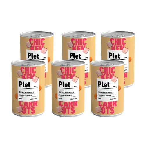 Plet Nassfutter für erwachsene Hunde, Huhn mit Karotte, 400 g, 6 Stück von Plet