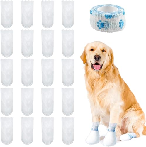 Einweg-Hundesocken, staubdicht, wasserdicht, verhindert Lecken, Haustierpfotenschutz für verletzte Pfoten mit Bandage, Haustier-Fußabdeckung für drinnen und draußen, für Hunde mit einem Gewicht von 16 von Plimbin