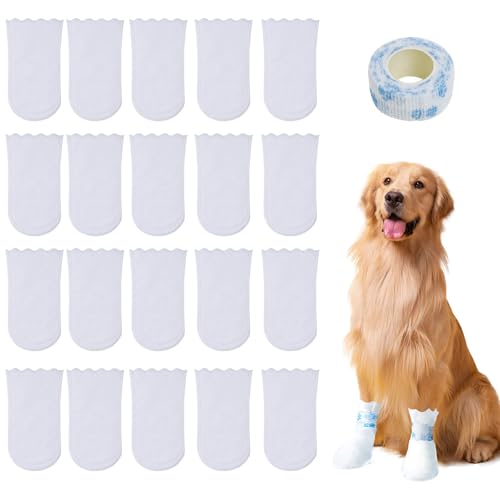 Einweg-Hundesocken, staubdicht, wasserdicht, verhindert Lecken, Haustierpfotenschutz für verletzte Pfoten mit Bandage, Haustier-Fußabdeckung für drinnen und draußen, für Spaziergänge (38,5 - 45,4 kg), von Plimbin