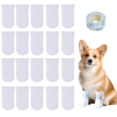 Einweg-Hundesocken, staubdicht, wasserdicht, verhindert Lecken, Haustierpfotenschutz für verletzte Pfoten mit Bandage, Haustier-Fußabdeckung für drinnen und draußen, für Spaziergänge (5,5 - 7,5 kg), von Plimbin