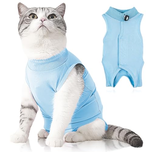 Plimbin Katzen-Genesungsanzug, nach Operationen, Body für Katzen, elisabethanisches Halsband und Kegel-Alternative, Anti-Leck-Haustierweste für Kätzchen, Bauchwunden oder Hautkrankheiten (Blau, M) von Plimbin