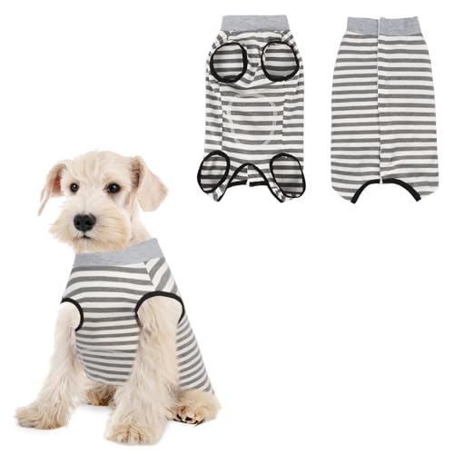 Genesungsanzug für Hunde, gestreiftes Hemd, weicher, ärmelloser Hundebody nach Operationen, Einteiler, verhindert Lecken, Ersatz für E-Halsband, Pudel, Teddy, Schnauzer, Bichon (Grau, M) von Plliocse