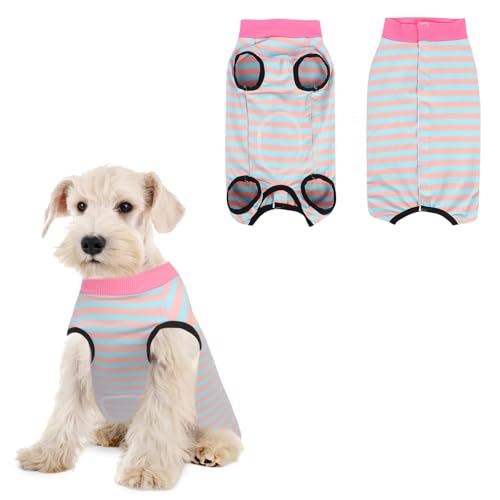Genesungsanzug für Hunde, gestreiftes Hemd, weicher, ärmelloser Hundebody nach Operationen, Einteiler, verhindert Lecken, Ersatz für E-Halsband, Pudel, Teddy, Schnauzer, Bichon (Rosa und Blau, M) von Plliocse