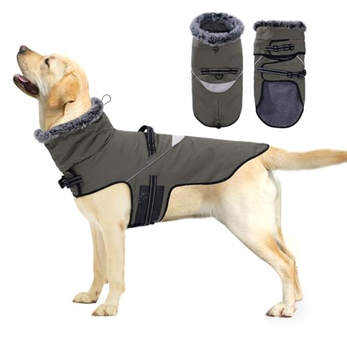Hundemantel, wasserdicht, für große Hunde, Wintermantel, kaltes Wetter, warmer Mantel, geeignet für kleine und mittelgroße Hunde, Winterweste, Fellkragen, Haustier-Outdoor-Kleidung (Grau, XL) von Plliocse