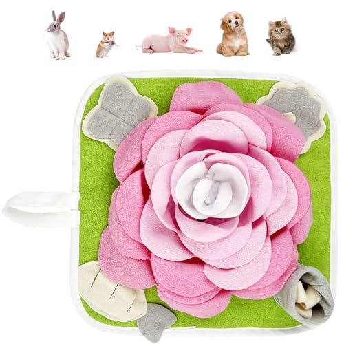 Kaninchen-Futtermatte, Kaninchen, Meerschweinchen, Shaker, Plüschmatte mit Griff, Futtermatte, interaktive Futtermatte, Stressabbau (Rosa) von Plliocse