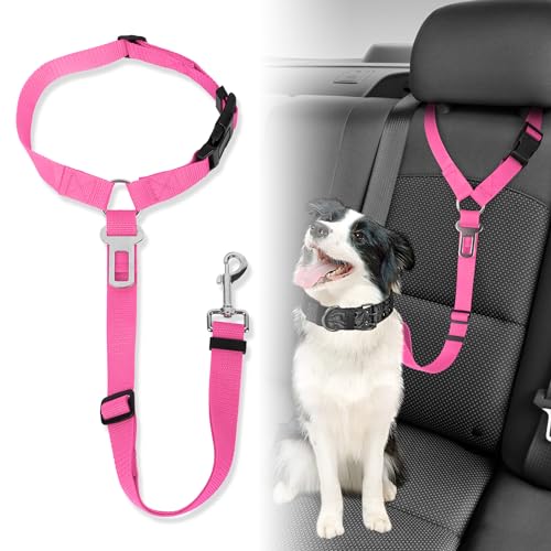Plliocse Hunde-Sicherheitsgurt für Autos - Kopfstütze, Starke Leinen, Geschirr für Hunde, Katzen und Haustiere (Rosa) von Plliocse