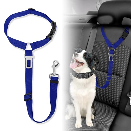 Plliocse Auto-Sicherheitsgurt für Hunde - Kopfstützen-Befestigung, Starke Leinen, Geschirr für Katzen und Haustiere (Blau) von Plliocse