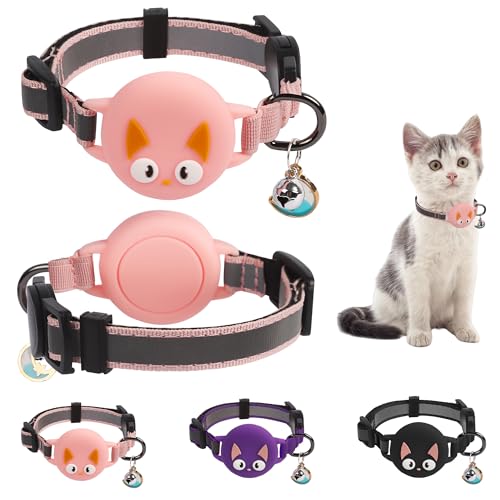 Plliocse Katzenhalsband, reflektierendes Kätzchenhalsband, niedliches Katzenhalsband mit Schnellverschluss, mit Glocke und Schlitz für Jungen, Mädchen, Katzen, Kätzchen (Rosa) von Plliocse
