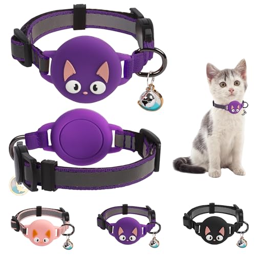 Plliocse Katzenhalsband, reflektierendes Kätzchenhalsband, niedliches Katzenhalsband mit Schnellverschluss, mit Glocke und Schlitz für Jungen, Mädchen, Katzen, Kätzchen (lila) von Plliocse