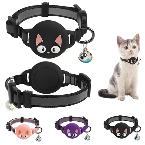 Plliocse Katzenhalsband, reflektierendes Kätzchenhalsband, niedliches Katzenhalsband mit Schnellverschluss, mit Glocke und Schlitz für Jungen, Mädchen, Katzen, Kätzchen (schwarz) von Plliocse