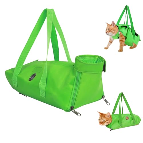 Plliocse Katzenpflegetasche, grün, Katzennagelschneider, Reinigung, Fellpflege, Fessel, Anti-Kratz-Haustierpflegetasche, mit Beinlöchern, für Katzen, Nageltrimmen, Ohrenreinigung (Grün, S) von Plliocse