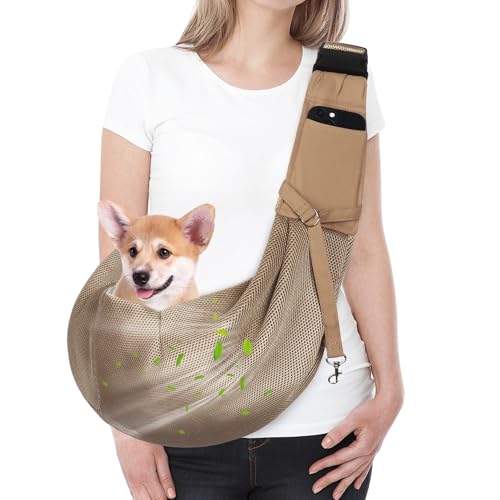 Welpen-Schlinge, freihändige Hundetragetasche, Welpentasche, Hundetragetasche, 7 kg, mit verstellbarem Schultergurt für Reisen, Spazierengehen, Einkaufen (Khaki) von Plliocse