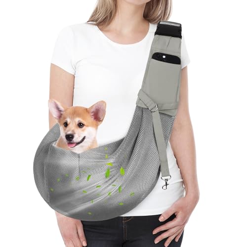 Welpen-Schlinge, freihändige Hundetragetasche, Welpentasche, Hundetragetasche, 7 kg, mit verstellbarem Schultergurt für Reisen, Spazierengehen, Einkaufen (grau) von Plliocse