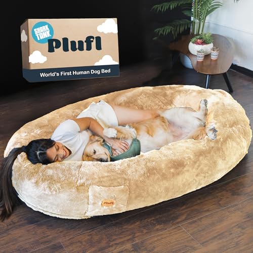 Plufl, The Original Human Dog Bed for Adults, Kids and Pets Bekannt aus dem Shark Tank. Bequemer großer Sitzsack aus Plüsch mit Memory-Schaum, maschinenwaschbar und langlebig. Perfektes Nickerchen und von Plufl