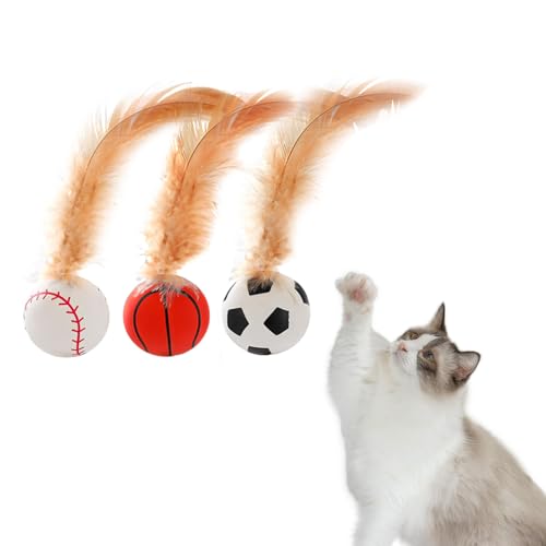 PlusBee Katzen-Hüpfball mit Feder, 3 Stück federnde Schwänze, Katzenspielzeug, Silikon-Springball, Federspielzeug für Katzen, interaktive, elastische Haustierbälle für Kätzchenspiele und PlusBee Katzen-Hüpfball mit Feder, 3 Stück federnde Schwänze, Katzenspielzeug, Silikon-Springball, Federspielzeug für Katzen, interaktive, elastische Haustierbälle für Kätzchenspiele und von PlusBee