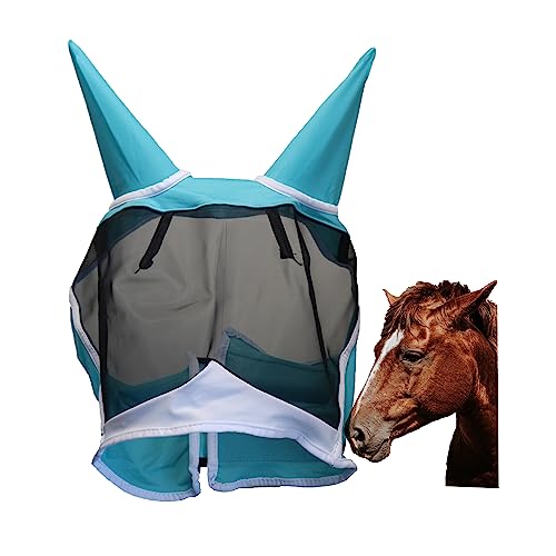 Pferde-Fliegenmaske mit Ohren, UV-Schutz und Elastizität, bequem und atmungsaktiv, super Komfort, Pferde-Fliegenmaske mit vollständiger Gesichtsabdeckung, maximaler Schutz und UV-Abschirmung (mittel) von Pluspexy