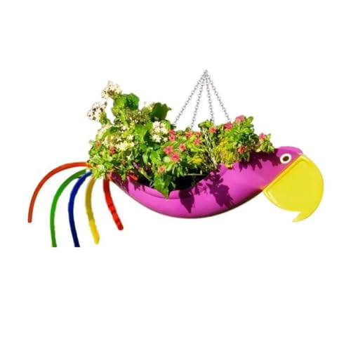 Pluuttiem Blumentopf aus Metall in Form eines fliegenden , , Papageienblumentopf, bunt, Hängekorb, dekorativer Blumentopf für Garten, L, A von Pluuttiem