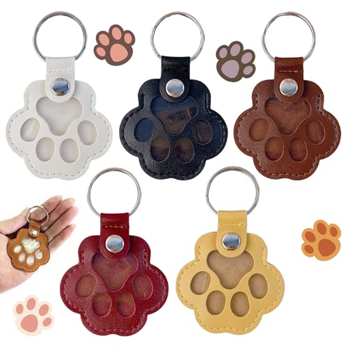 Pluvyze 5 StüCk SchlüSselanhäNger FüR Tierhaare,SchlüSselanhäNger Pfote, SüßE PfotenabdrüCke Zum Sammeln Von Katzen- Und Hundehaaren, Erinnerungsgeschenke FüR Haustiere von Pluvyze
