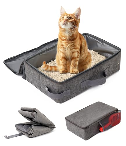 Tragbare, Zusammenklappbare Katzentoilette mit Deckel, wasserdichte Katzenklo 40 x 30cm mit Sieb Und Reißverschluss, Kaninchen Toilette aus Oxford-Tuch für Unterwegs, Camping, Einfach zu Reinigen von Pmueuff