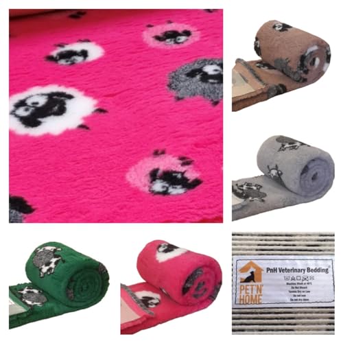 PnH Veterinary Bedding ® Rutschfest – gerippte Gummiunterseite, Tierarztbett, Whelping Fleece/Tierarzt-Bettwäsche, Rollen und Teile in unserer Tierdesign-Serie – Kühe – Schafe (100 x 75 cm, rosa von PnH Veterinary Bedding
