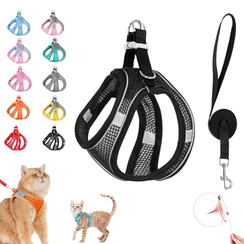Stimulicat Cat Harness&Leash, Cat Harness Escape Proof, Easy Control Breathable Reflective Strips＆Soft Adjustable Vest, Leash for Walking and Outdoor Travel (Black, XS) von Pnedeodm