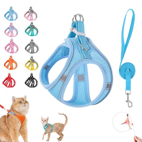 Stimulicat Cat Harness&Leash, Cat Harness Escape Proof, Easy Control Breathable Reflective Strips＆Soft Adjustable Vest, Leash for Walking and Outdoor Travel (Blue, M) von Pnedeodm