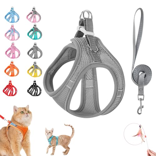Stimulicat Cat Harness&Leash, Cat Harness Escape Proof, Easy Control Breathable Reflective Strips＆Soft Adjustable Vest, Leash for Walking and Outdoor Travel (Grey, L) von Pnedeodm