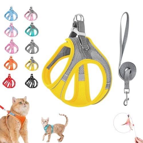 Stimulicat Cat Harness&Leash, Cat Harness Escape Proof, Easy Control Breathable Reflective Strips＆Soft Adjustable Vest, Leash for Walking and Outdoor Travel (Yellow, L) von Pnedeodm