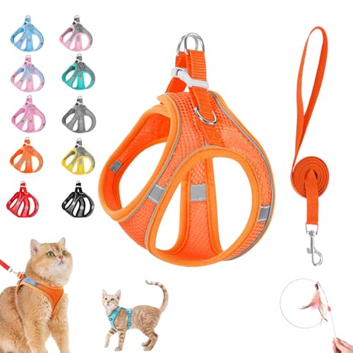 Stimulicat Cat Harness&Leash, Cat Harness Escape Proof, Easy Control Breathable Reflective Strips＆Soft Adjustable Vest, Leash for Walking and Outdoor Travel (orange, XXS) von Pnedeodm