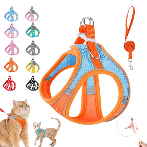 Stimulicat Cat Harness&Leash, Cat Harness Escape Proof, Easy Control Breathable Reflective Strips＆Soft Adjustable Vest, Leash for Walking and Outdoor Travel (orange and Blue, XXXS) von Pnedeodm