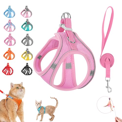 Stimulicat Cat Harness&Leash, Cat Harness Escape Proof, Easy Control Breathable Reflective Strips＆Soft Adjustable Vest, Leash for Walking and Outdoor Travel (pink, S) von Pnedeodm