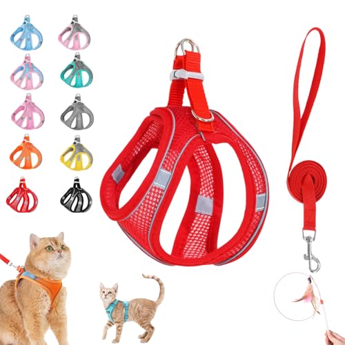 Stimulicat Cat Harness&Leash, Cat Harness Escape Proof, Easy Control Breathable Reflective Strips＆Soft Adjustable Vest, Leash for Walking and Outdoor Travel (red, XXXS) von Pnedeodm