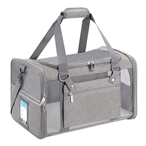 Pnimaund Haustier-Transporttasche von Fluggesellschaften zugelassen, kleine Hundetragetasche mit verbesserten Reißverschlüssen und reflektierenden Streifen, faltbare Katzentragetasche, grau von Pnimaund